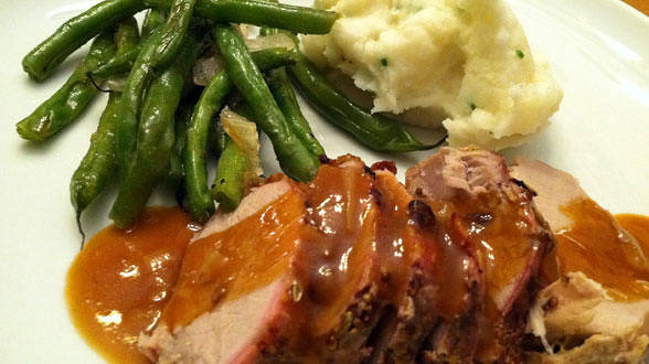 Roasted Pork Tenderloin with Green Onion Smashed Potatoes & Roasted Green Beans
