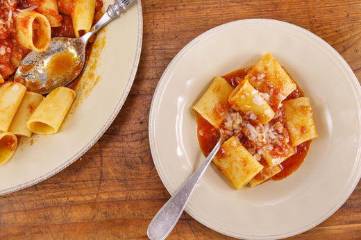 Paccheri all'Amatriciana: Pasta with Bacon and Onion Sauce