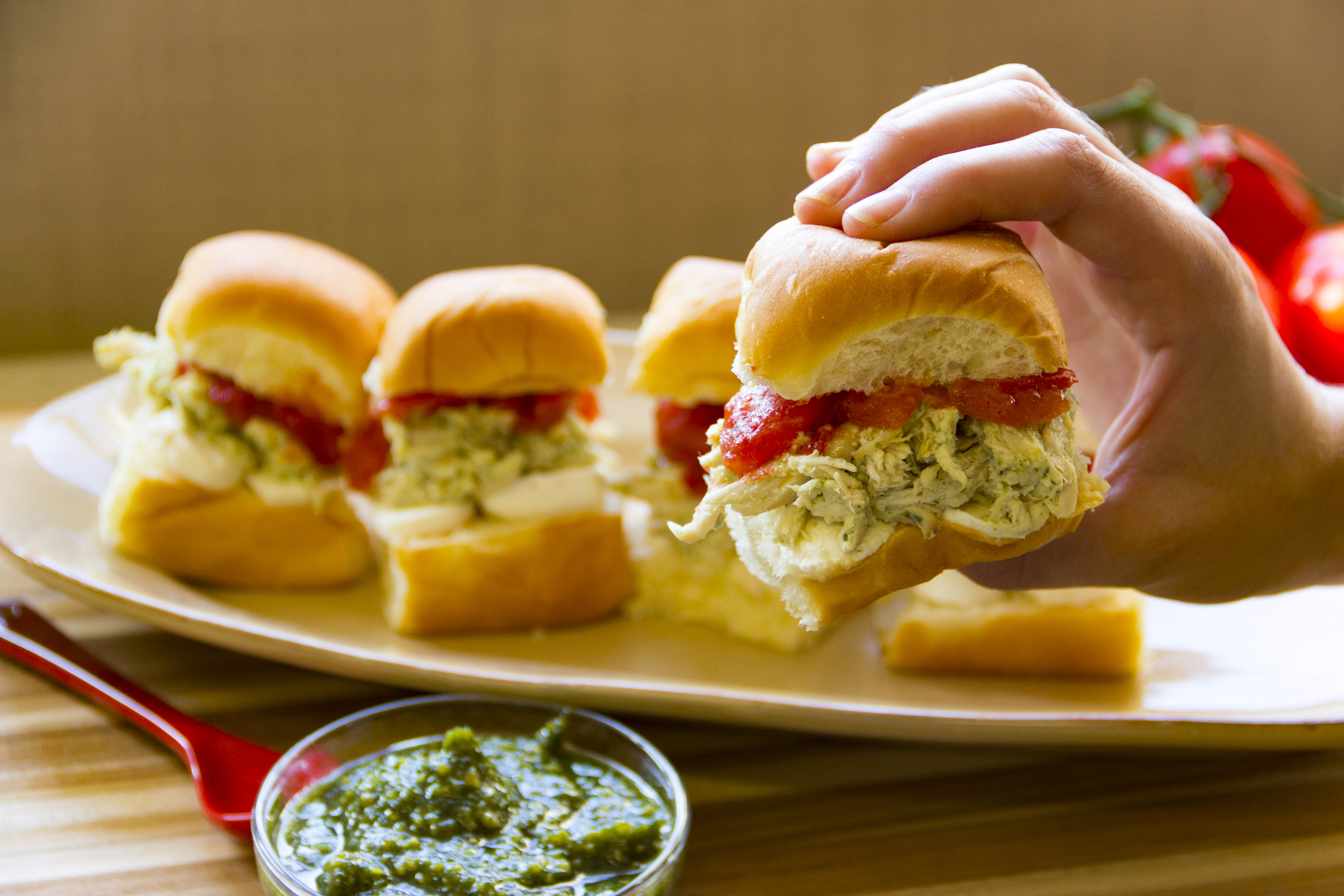 Pesto Chicken Salad Slider with Melted Tomatoes