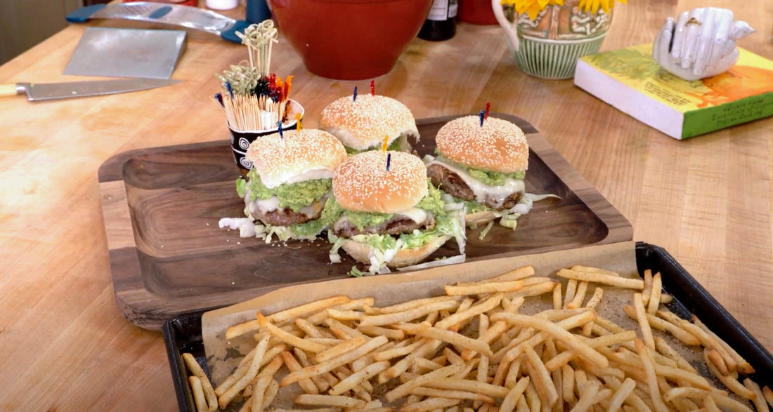 Rachael Ray Meals in Minutes Hella Mega Suiza Mex Burgers Recipe