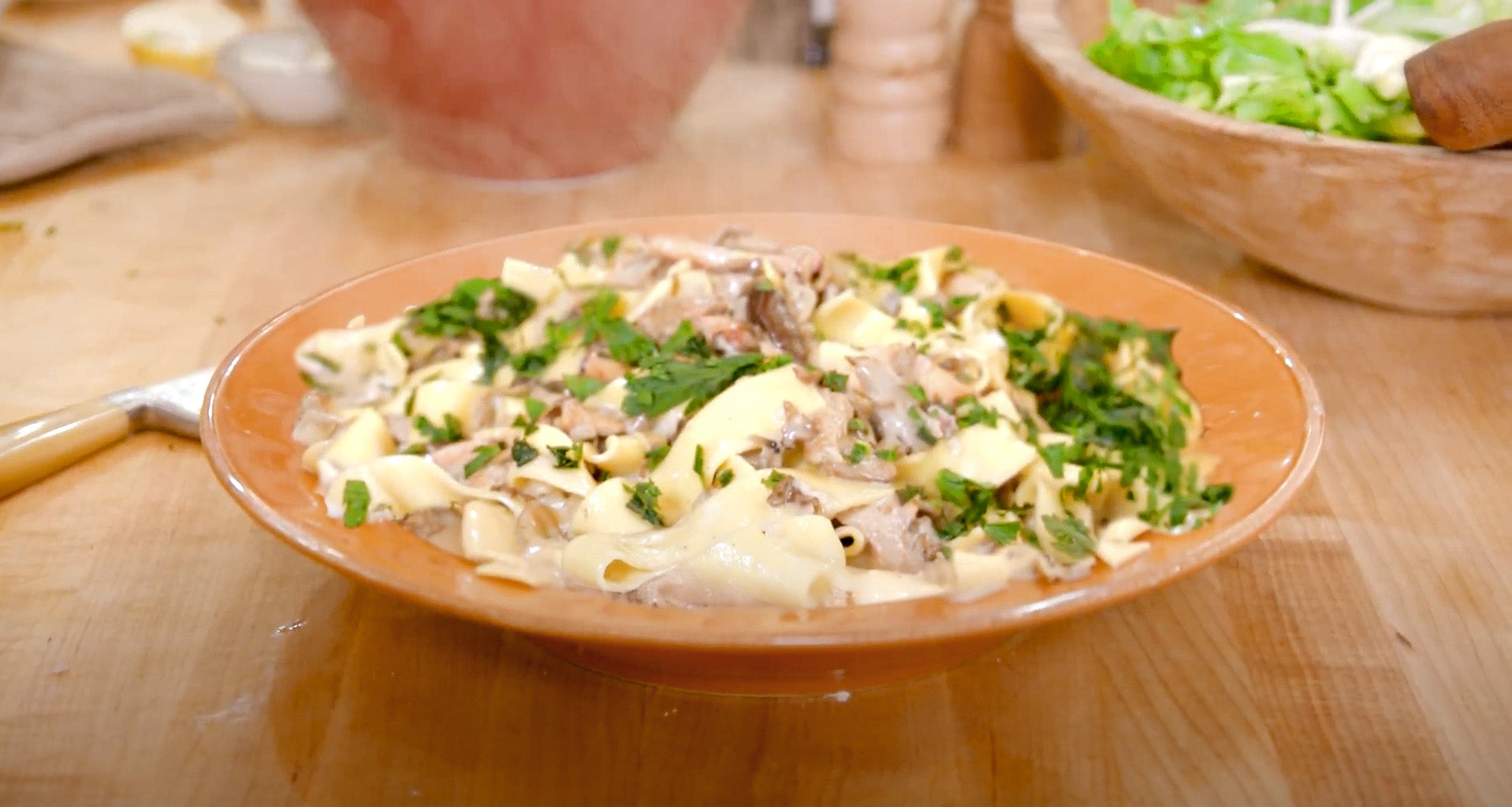 Rachael Ray's Meals in Minutes Recipe -Mega Mushroom Pasta with Taleggio Cheese Sauce and Escarole Salad with Fennel    