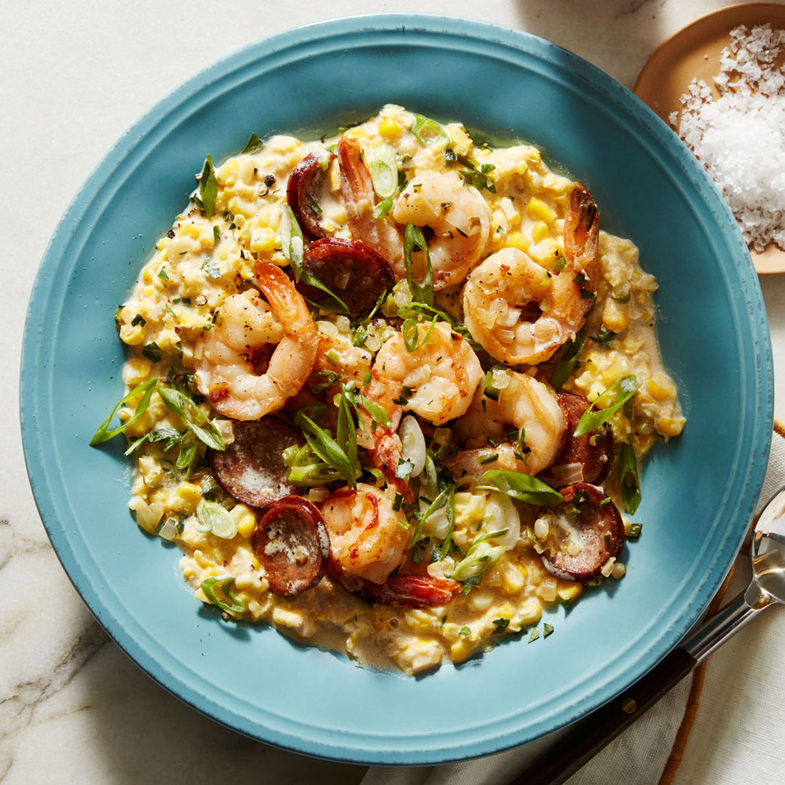 Rachael Ray's Creamed Corn with Sausage & Shrimp