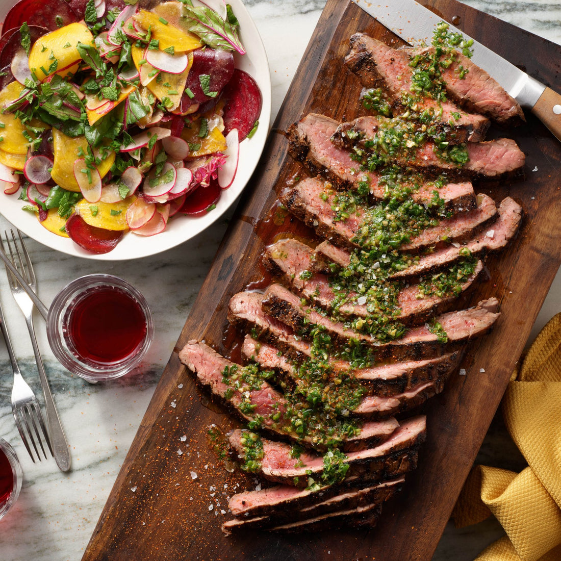 Rachael Ray's Flank Steak with Shishito-Shiso Salsa Verde & Beet Carpaccio
