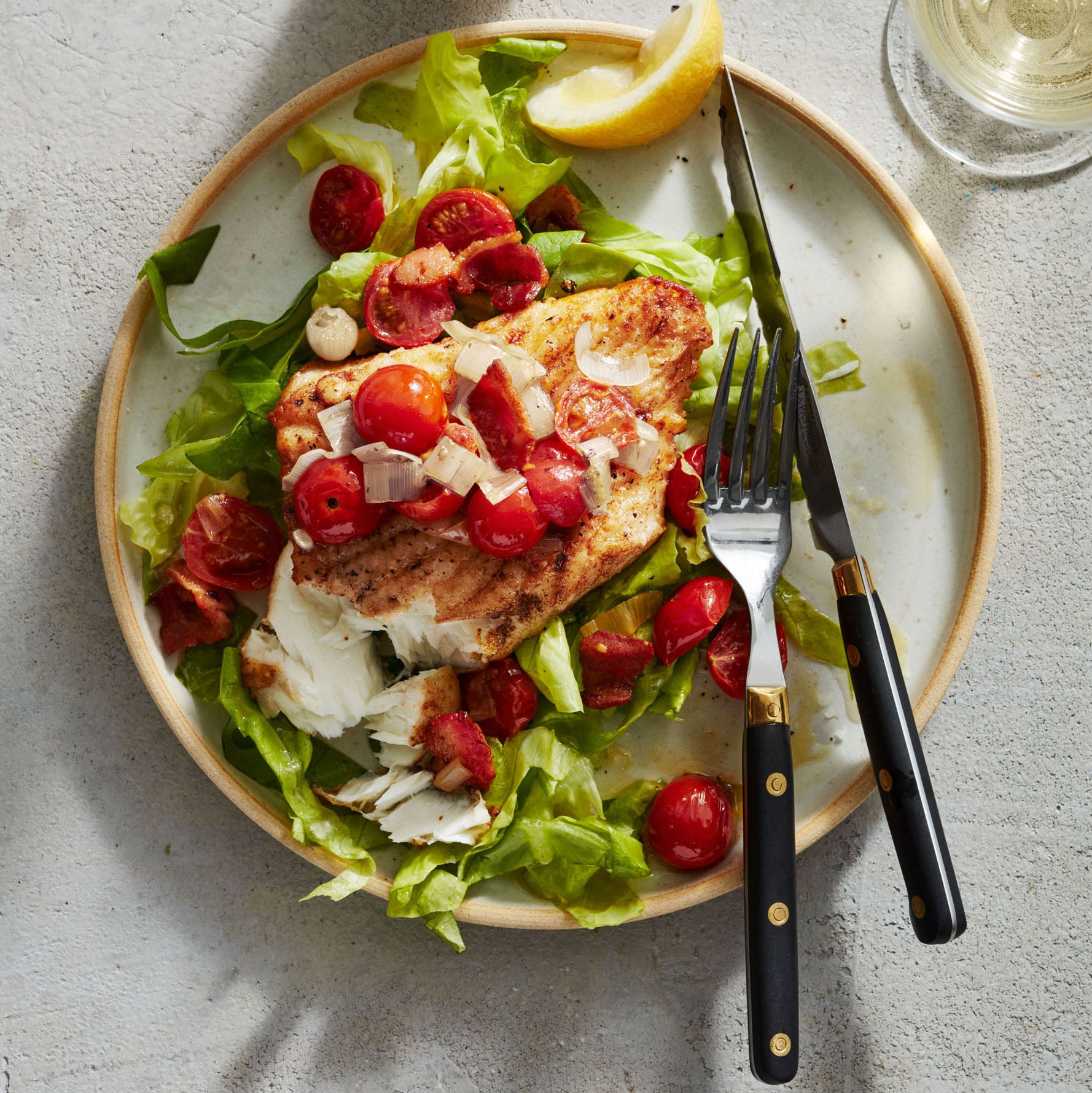 Rachael Ray's Halibut with Bacon, Lettuce & Tomatoes