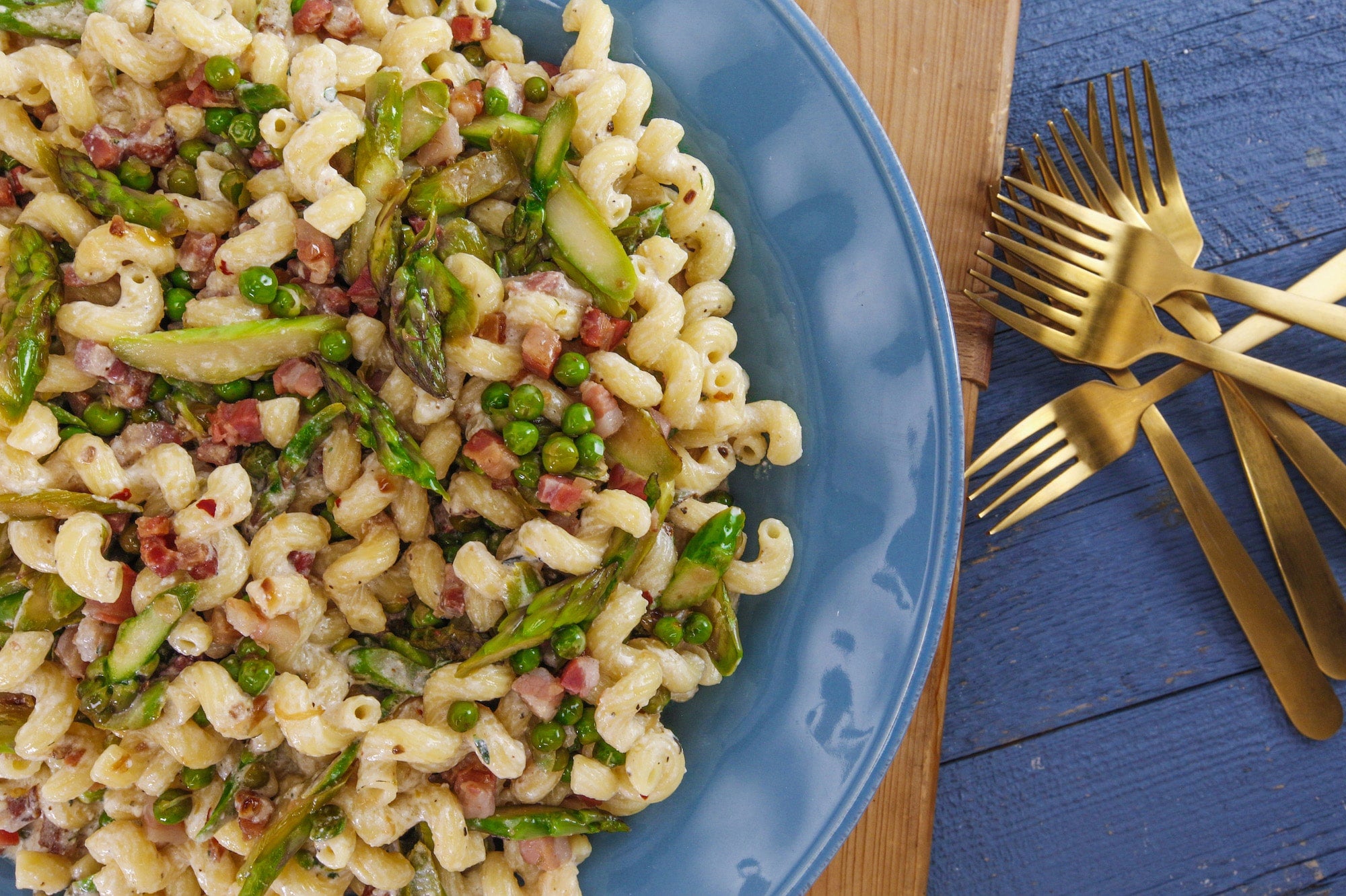 Rachael's Spring Pasta with Peas, Asparagus, Prosciutto and Onions