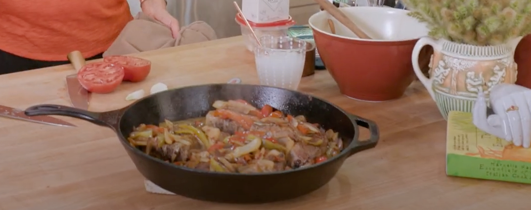 Rachael Ray's Meals in Minutes Recipe -Pork Chops with Fennel, Pepper and Onions and Charred Bread with Tomato