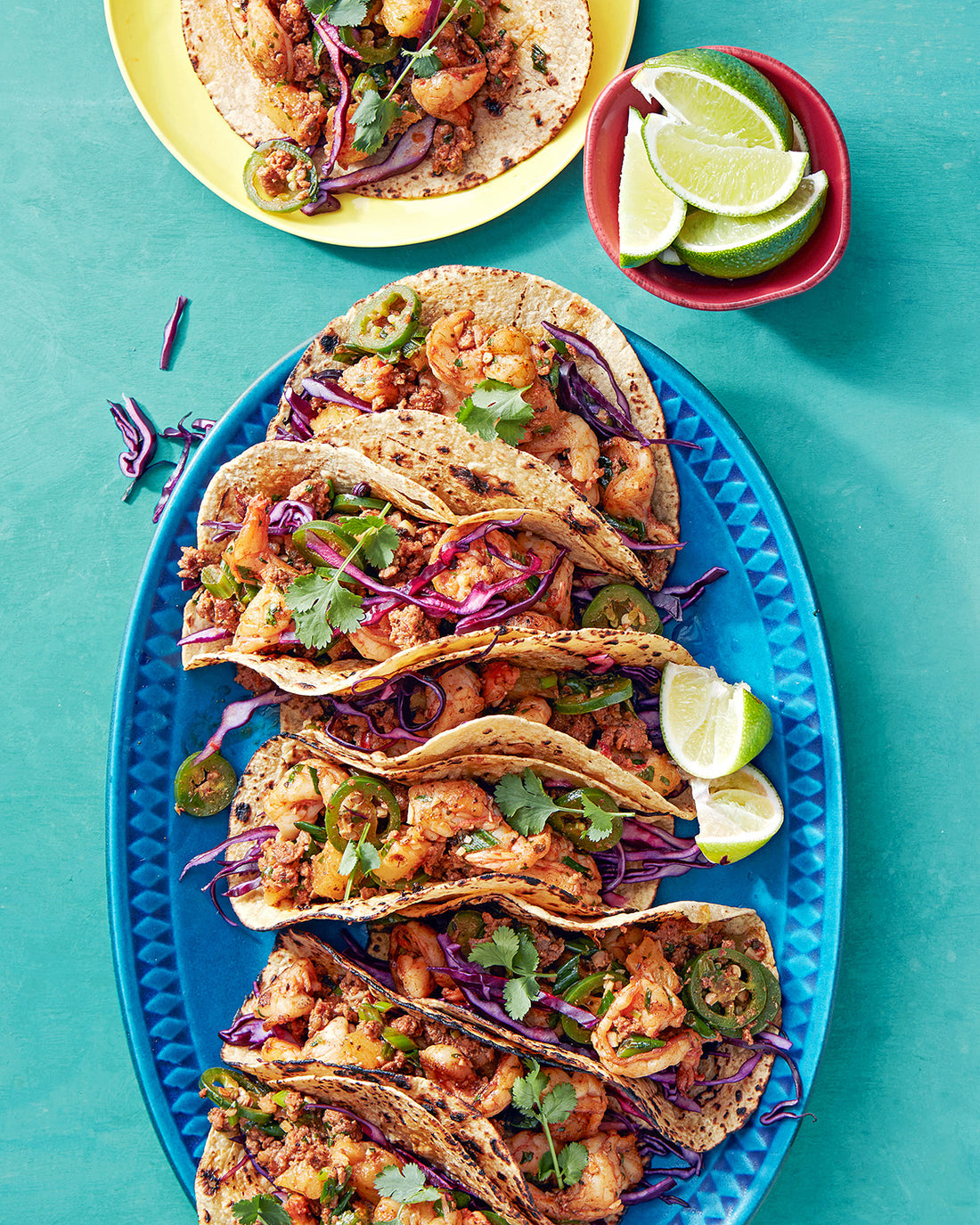Shrimp, Mexican Chorizo & Pineapple Tacos with Tequila & Lime
