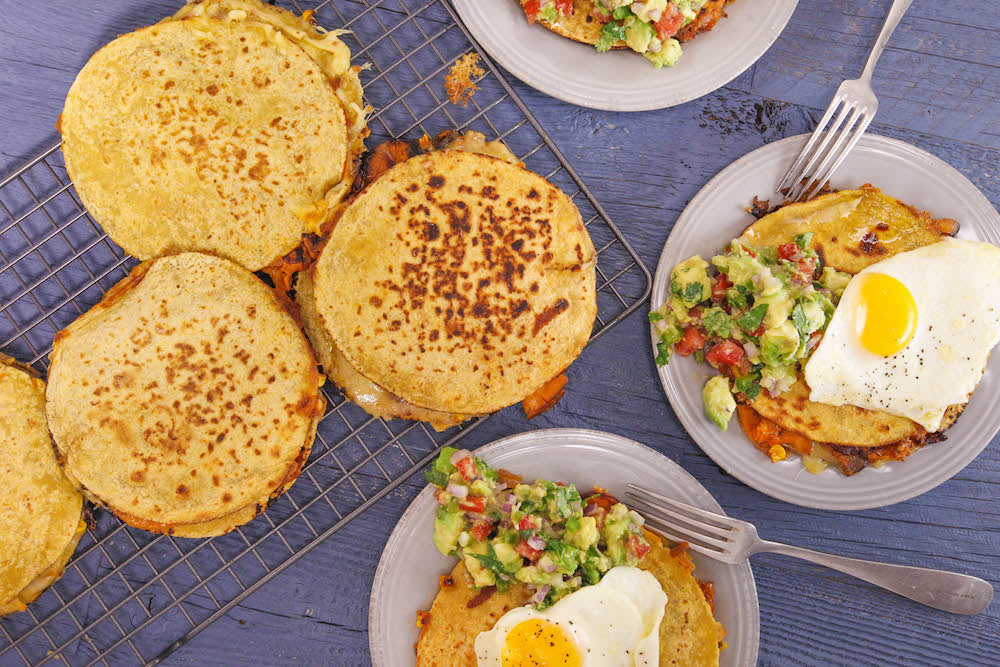 Sweet Potato Quesadillas with Fried Egg and Guacamole