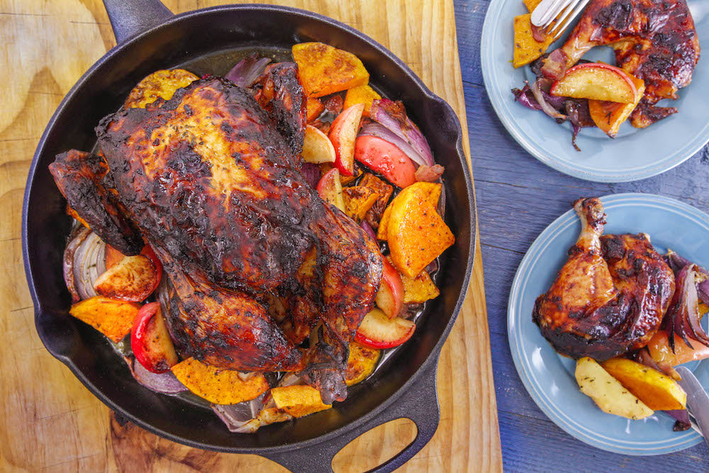 Sweet 'n Spicy Chipotle Skillet Chicken with Bacon, Butternut, Red Onion and Apple