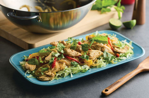 Thai Green Chili Stir Fry on Bed of Shredded Lettuce