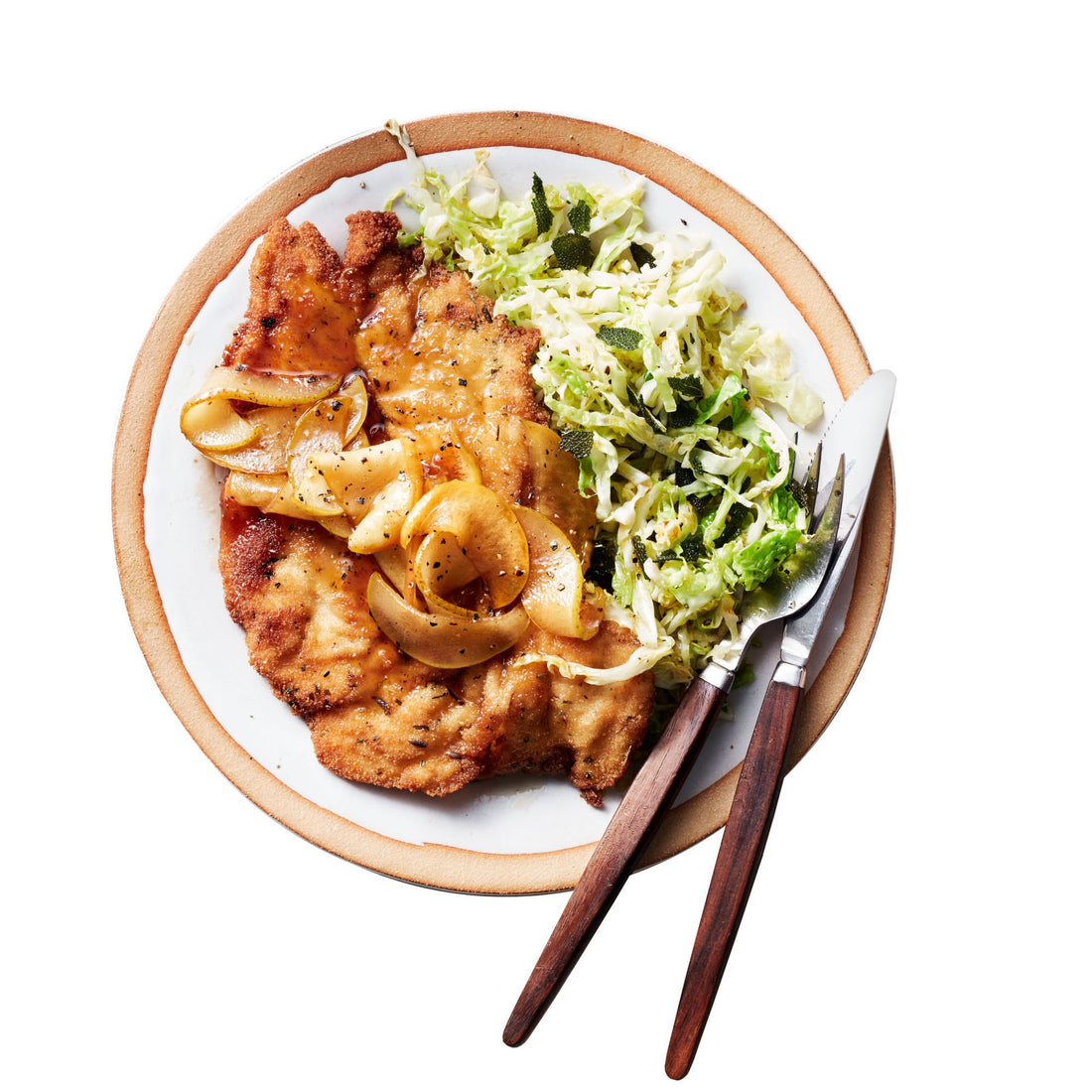 Turkey Cutlets with Brandied Apples & Pears & Savoy Cabbage with Sage