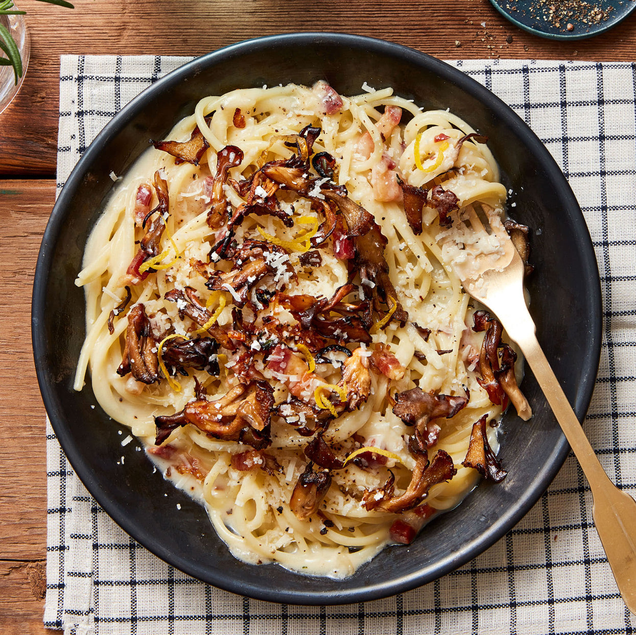 Pasta alla Gricia with Roasted Hen-of-the-Woods & Shallots