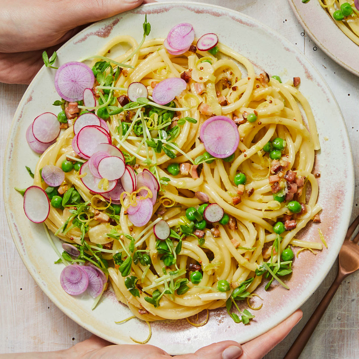 Carbonara with Horseradish & Peas