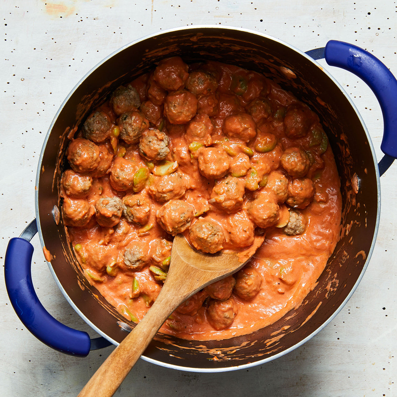 Little Meatballs in Vodka Cream Sauce with Penne & Favas or Peas