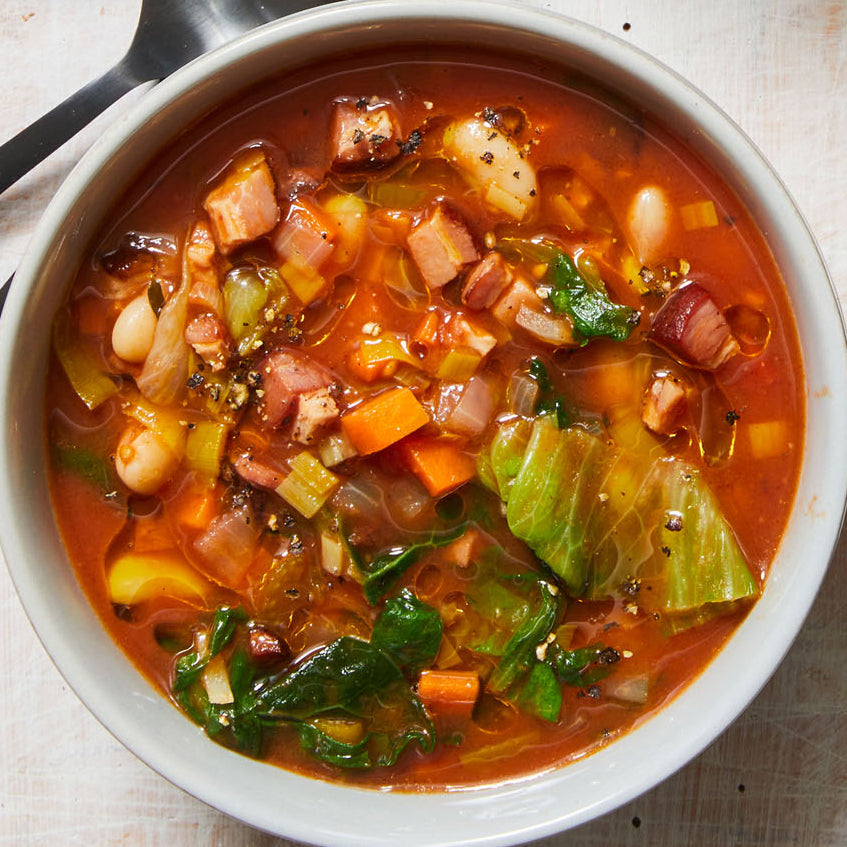 Bacon, Beans & Greens Soup with Tomato