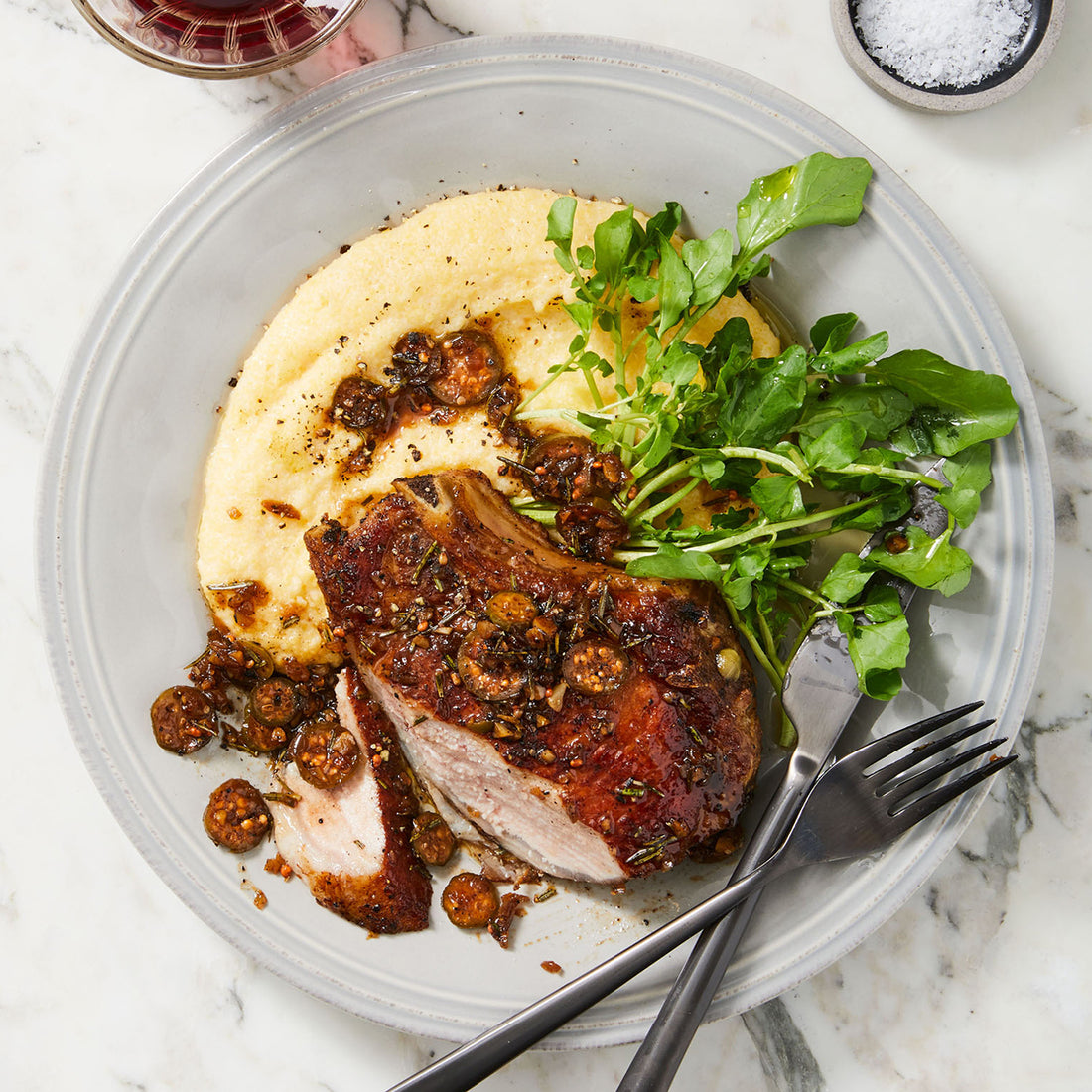 Bone-In Chops Agrodolce with Polenta
