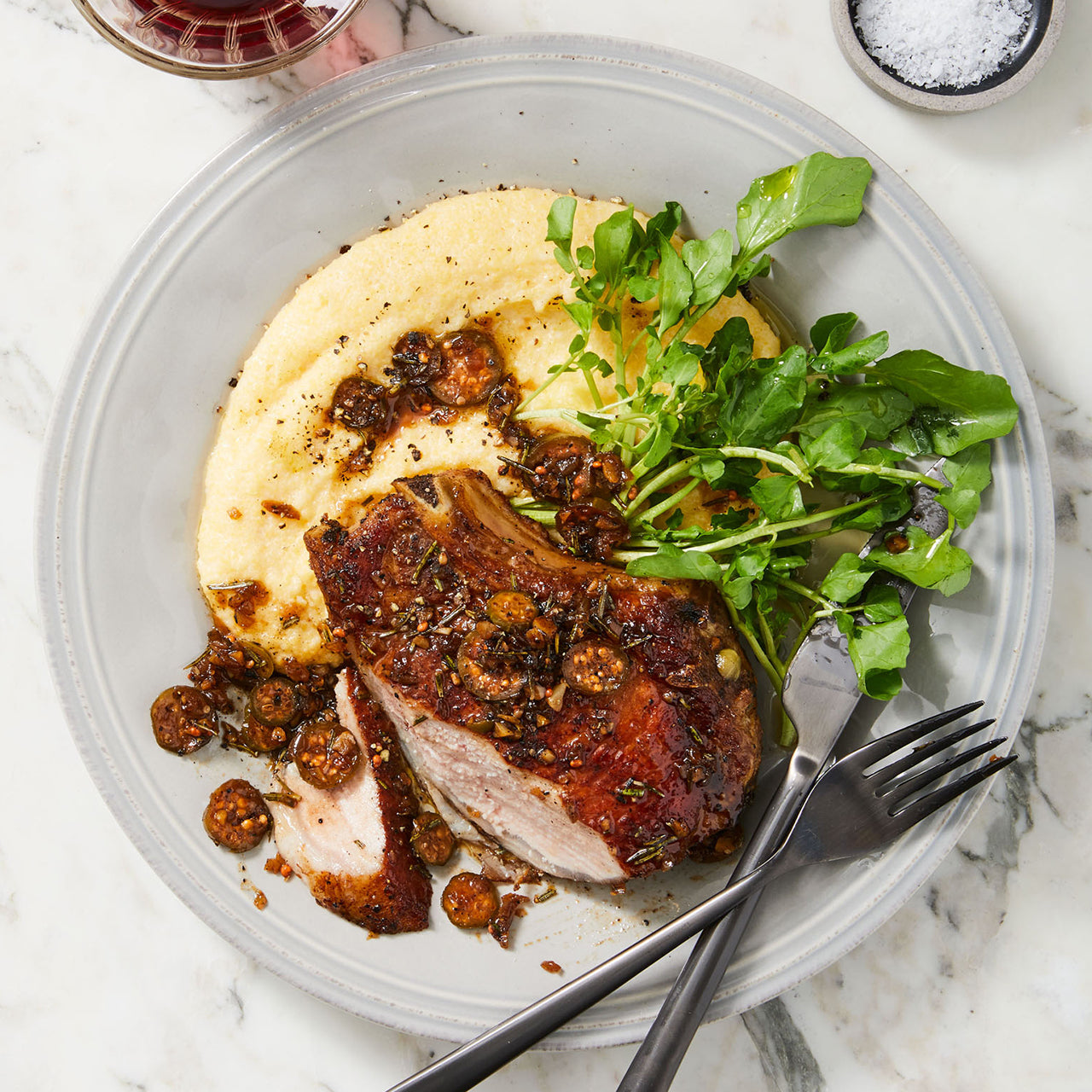 Bone-In Chops Agrodolce with Polenta