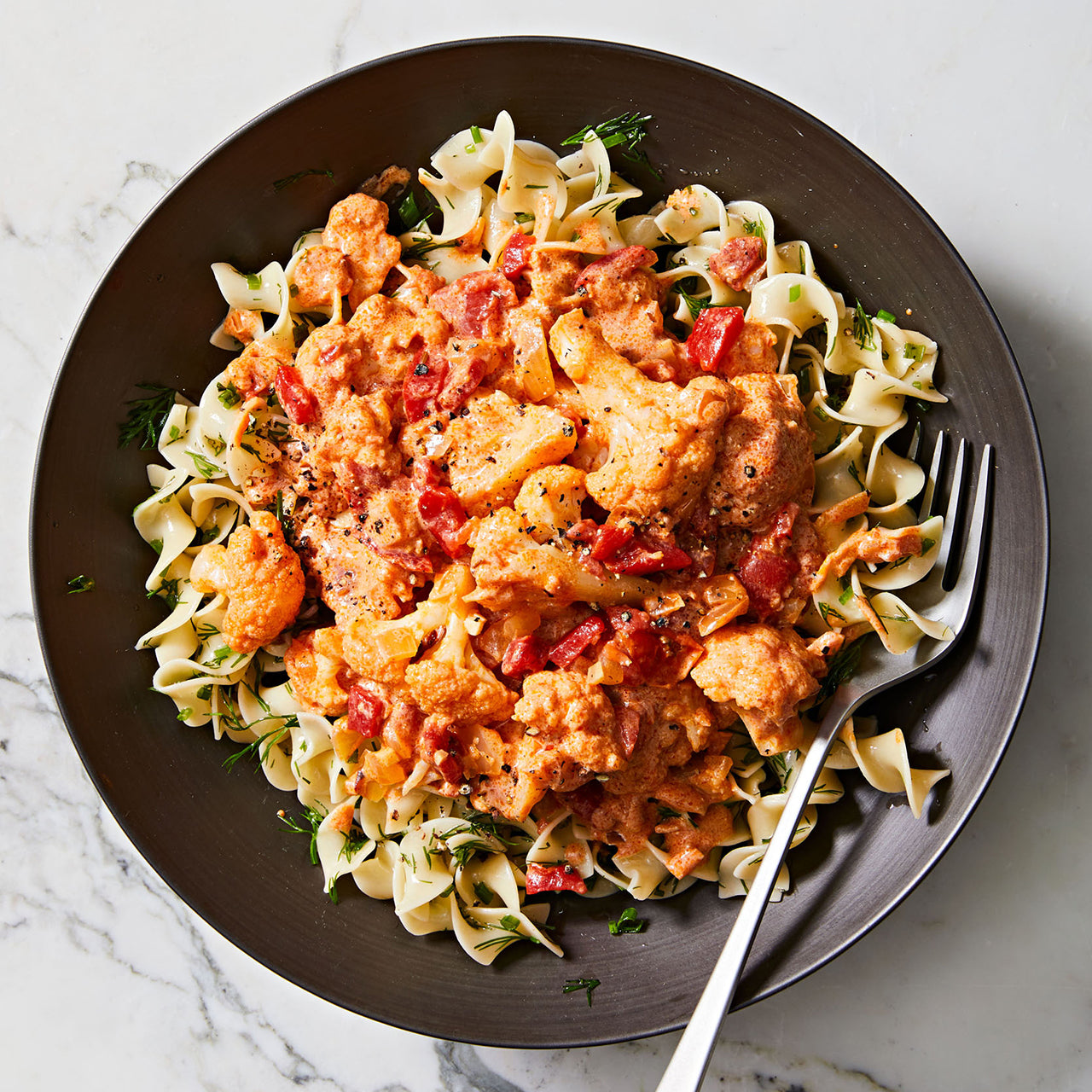 Cauliflower Paprikash with Dilly Egg Noodles