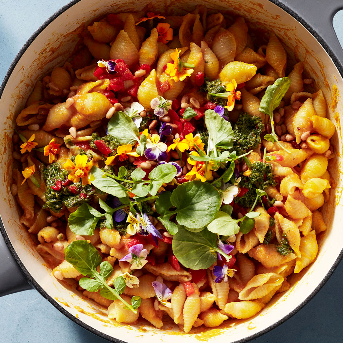 Creamy Carrot Mac 'N' Cheese Fake-Out with Carrot Top Drizzle