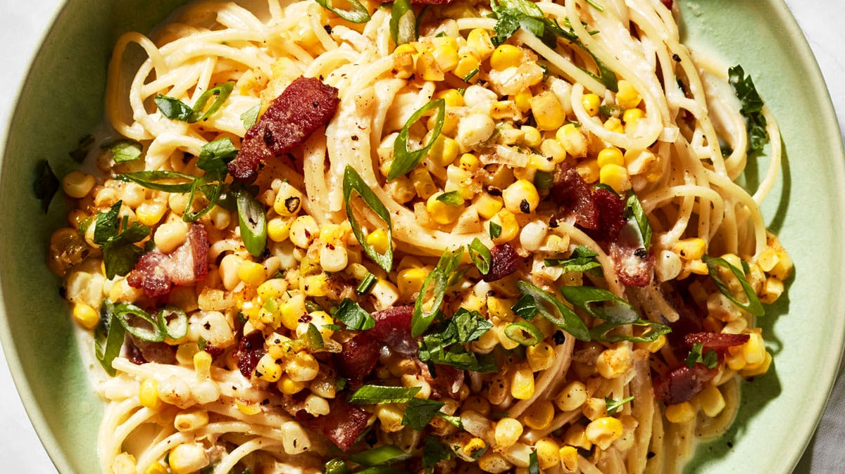 Spaghetti with Pancetta & Creamed Corn