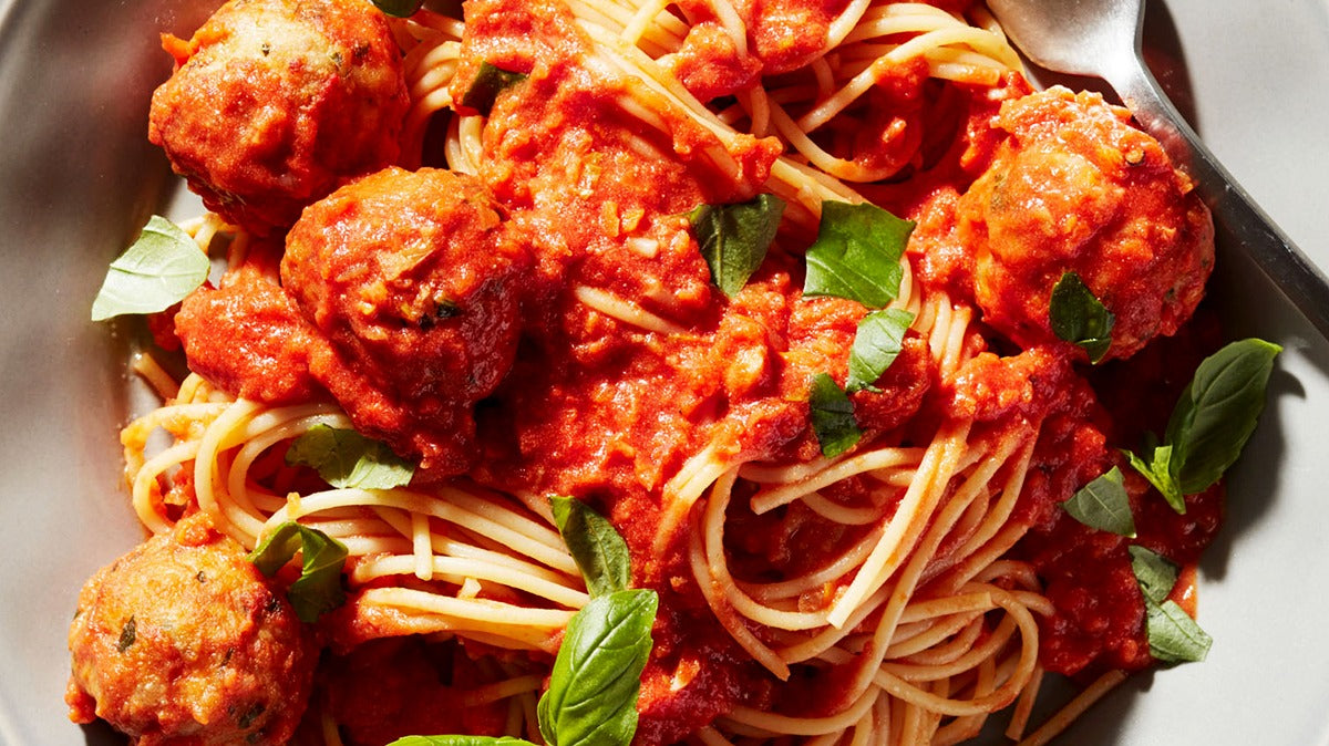 Spaghetti with Chicken Parm Meatballs