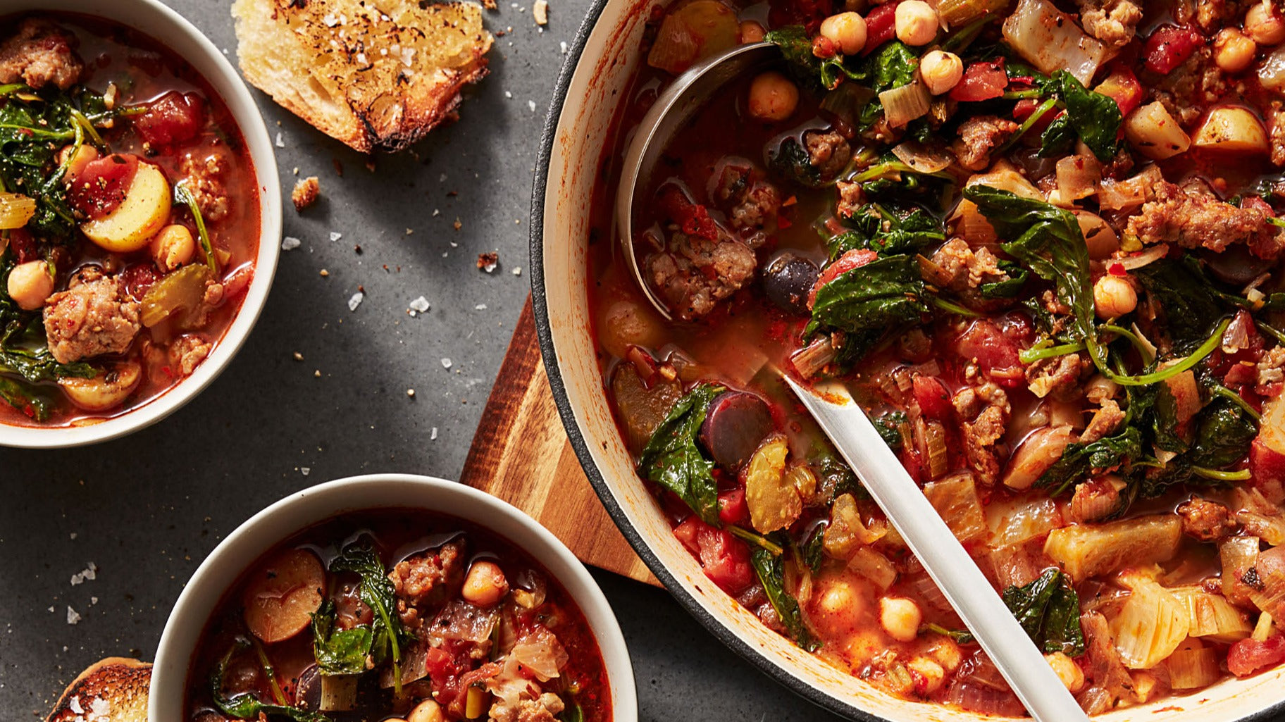 Hot Sausage, Kale And Chickpea Soup
