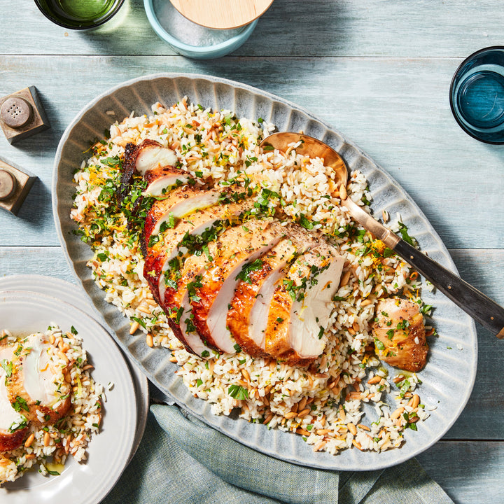 "Turkey with Orzo Pilaf, Pine Nuts & Gremolata" Rachael Ray