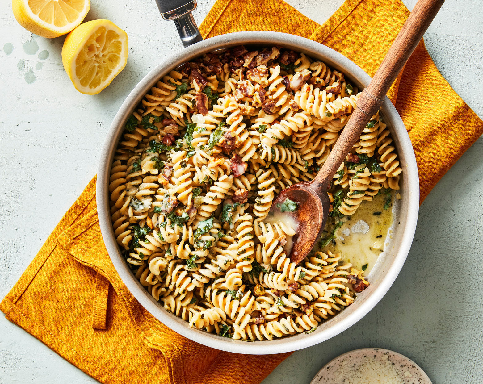 Hearty Farro Pasta with Tuscan Kale & Walnuts