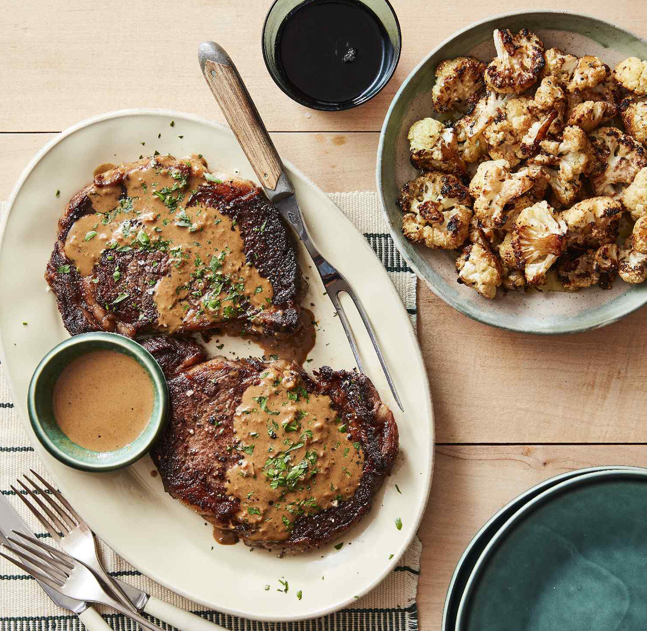Whiskey Steaks with Cauliflower