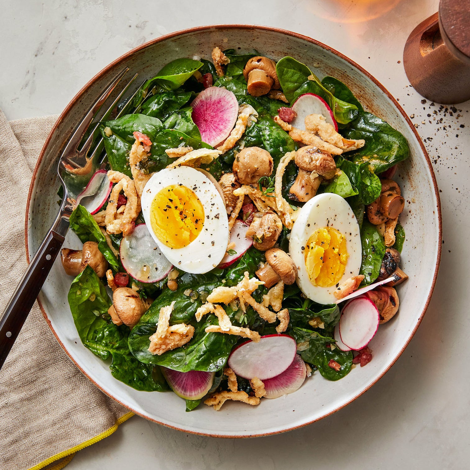 "Rach's 3 Minute Meal Spinach Salad with Warm BaconMaple Dressing