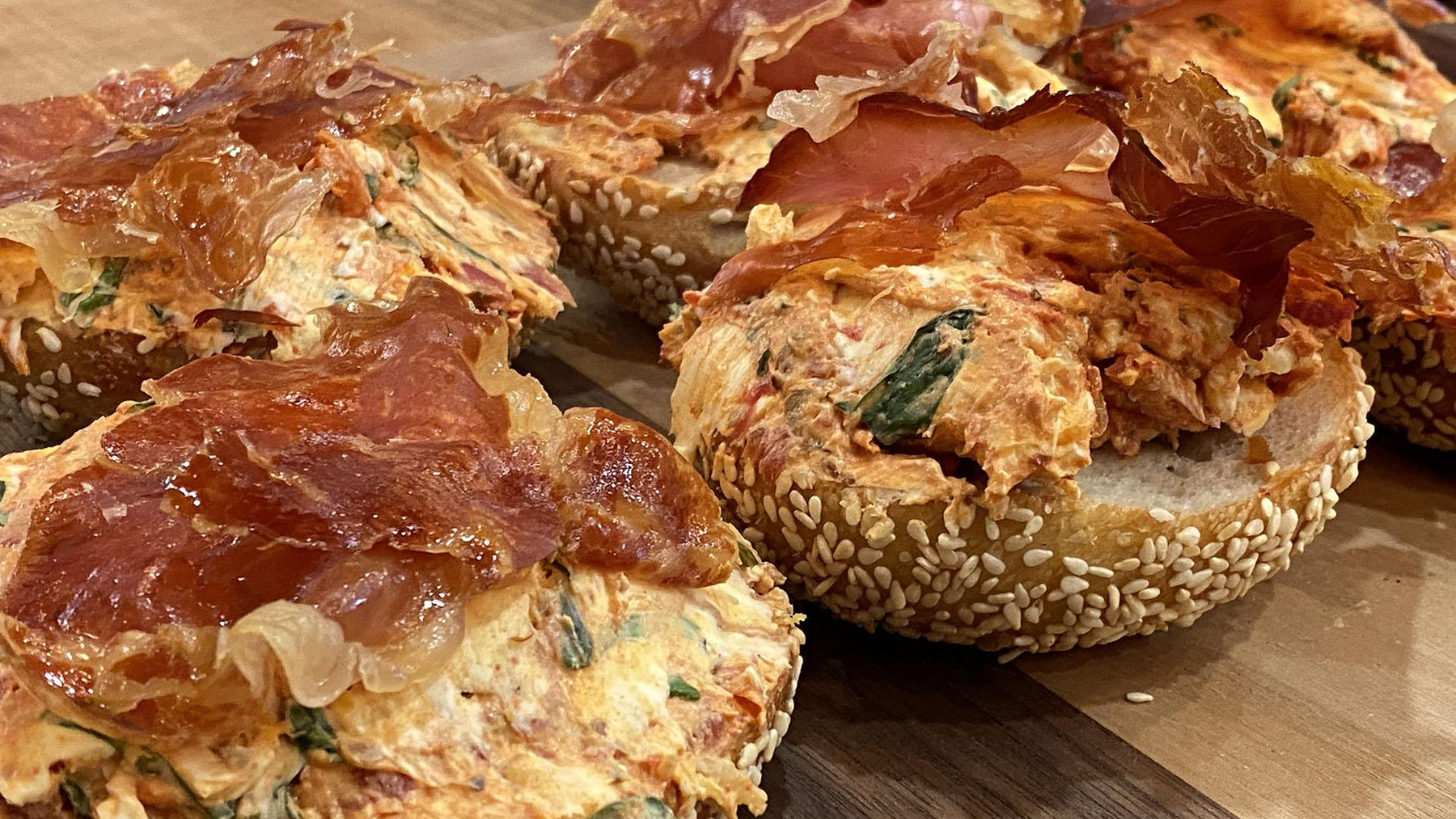 Tomato and Basil Cream Cheese Bagels with Crispy Prosciutto | Bagel Lab