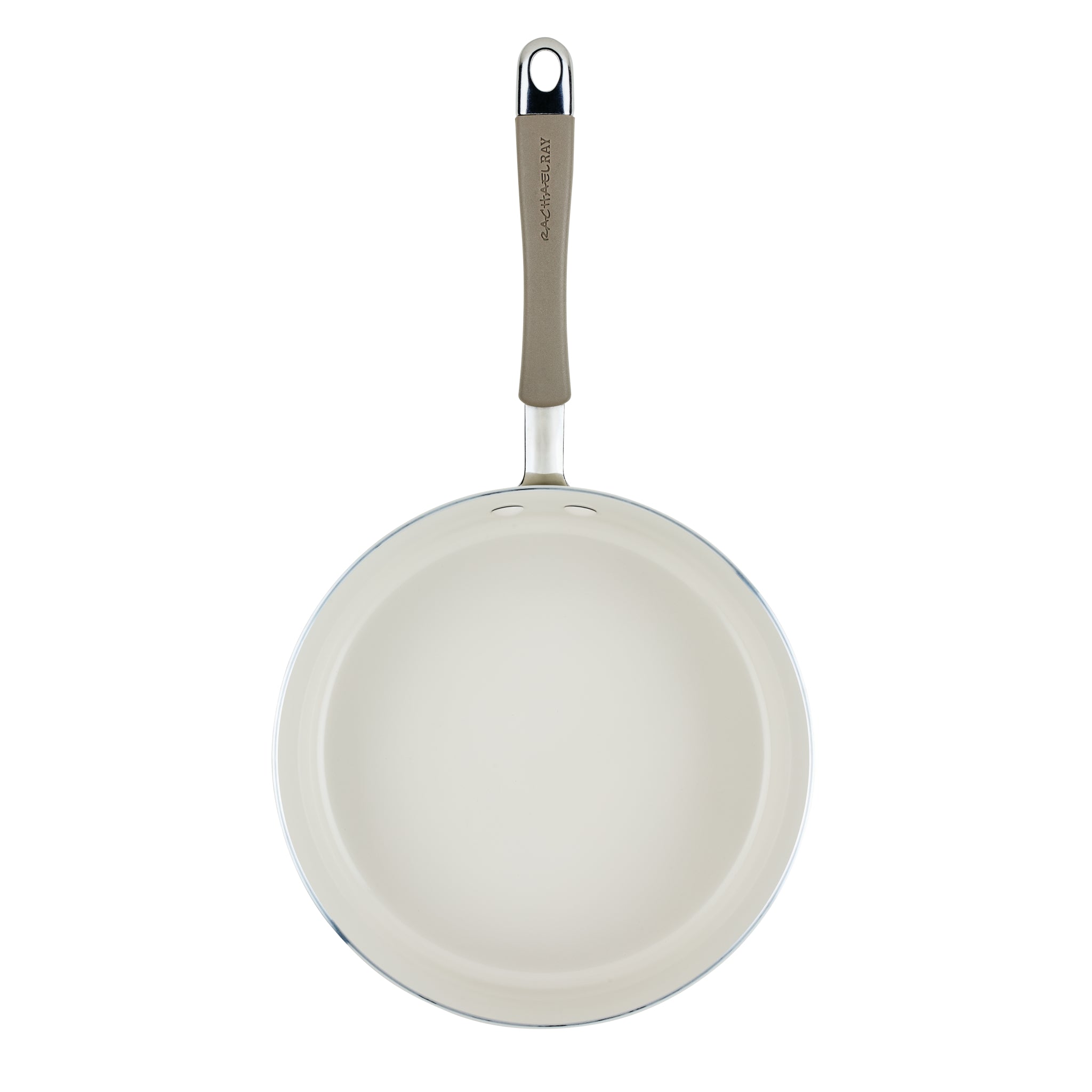 Top view of Ceramic Nonstick Saute Pan with gray handle on white background.