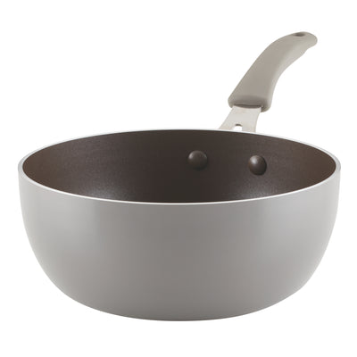 Gray non-stick frying pan with a long handle, viewed from the side.