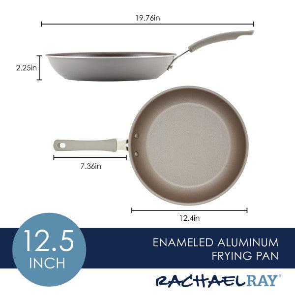 Cook + Create Nonstick Frying Pan, a high-performance 12.5-inch skillet, is crafted from thicker gauge aluminum and features a sturdy handle with precise dimensions.