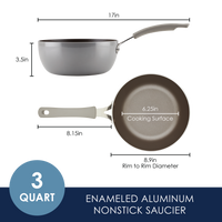 3-quart enameled aluminum nonstick saucier with 6.25in cooking surface.