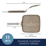 11-inch square nonstick griddle with measurements shown.