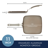 11-inch square nonstick griddle with measurements shown.