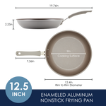 Enameled aluminum nonstick frying pan, 12.5-inch with 9-inch cooking surface.