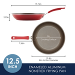 Red nonstick frying pan, 12.5 inches, with a 9-inch cooking surface.