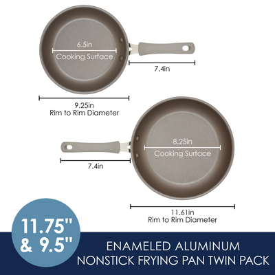 Twin pack of frying pans with 6.5" and 8.25" cooking surfaces.