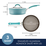 Blue enameled aluminum nonstick sauté pan with lid, 3-quart size.