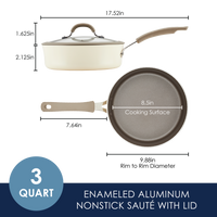 3-quart enamel aluminum nonstick sauté pan with lid, 8.5-inch surface.
