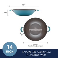 14-inch enameled aluminum nonstick wok with an 8-inch cooking surface.