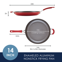 Enameled aluminum 14-inch nonstick frying pan with a 10-inch cooking surface.