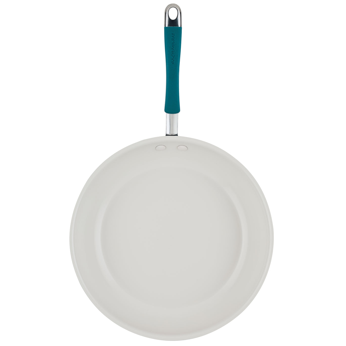 Ceramic Nonstick Frying Pan with teal handle, stylish cookware from above.