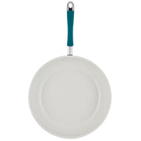 Ceramic Nonstick Frying Pan with teal handle, stylish cookware from above.