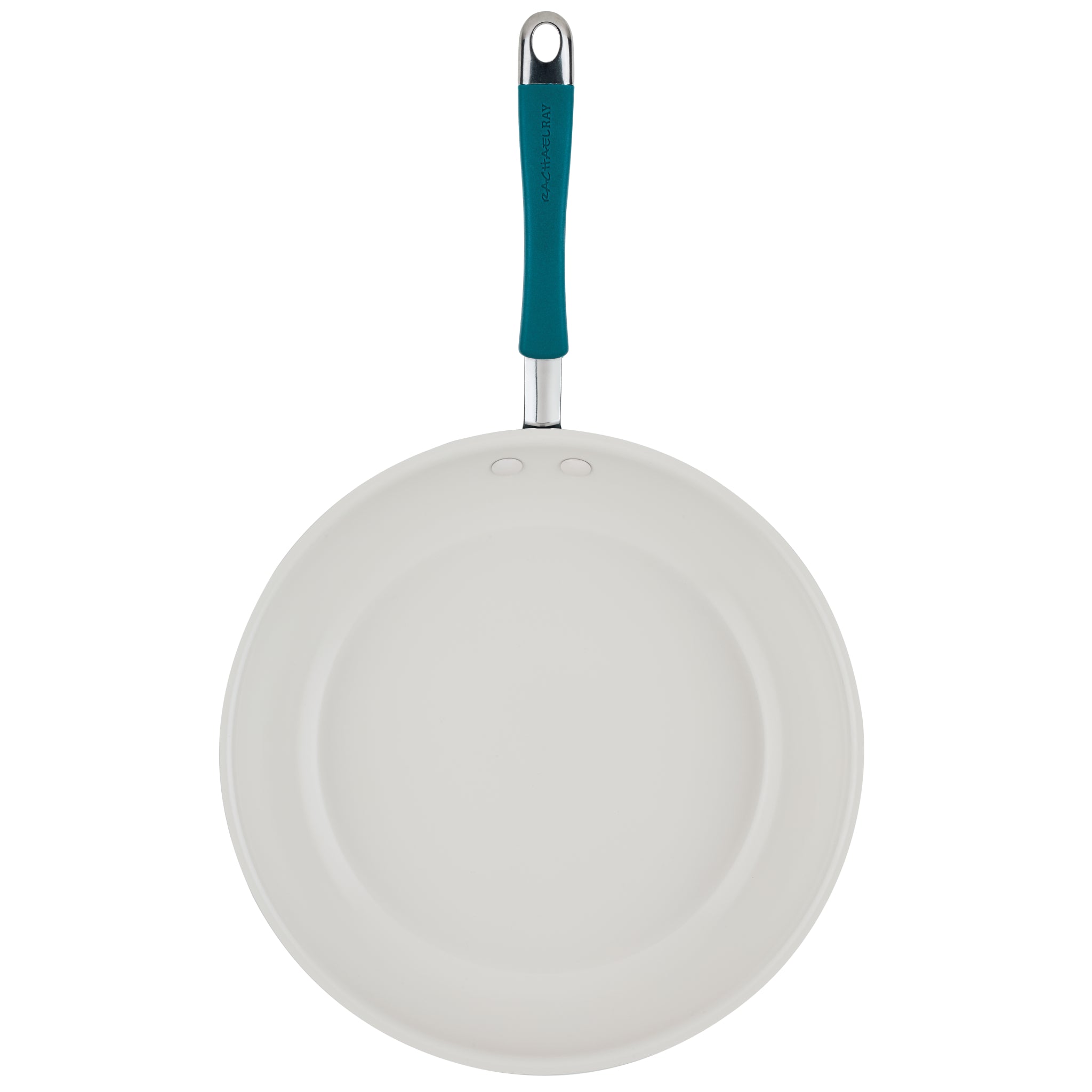 Ceramic Nonstick Frying Pan with teal handle, stylish cookware from above.