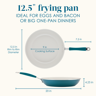 Diagram of a 12.5" frying pan showing dimensions and use suggestions.