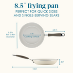 Diagram of an 8.5-inch frying pan with dimensions and features listed.