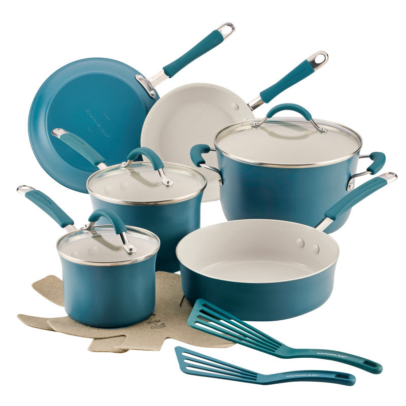 13-Piece Ceramic Nonstick Cookware Set with pots, pans, lids, and spatulas.